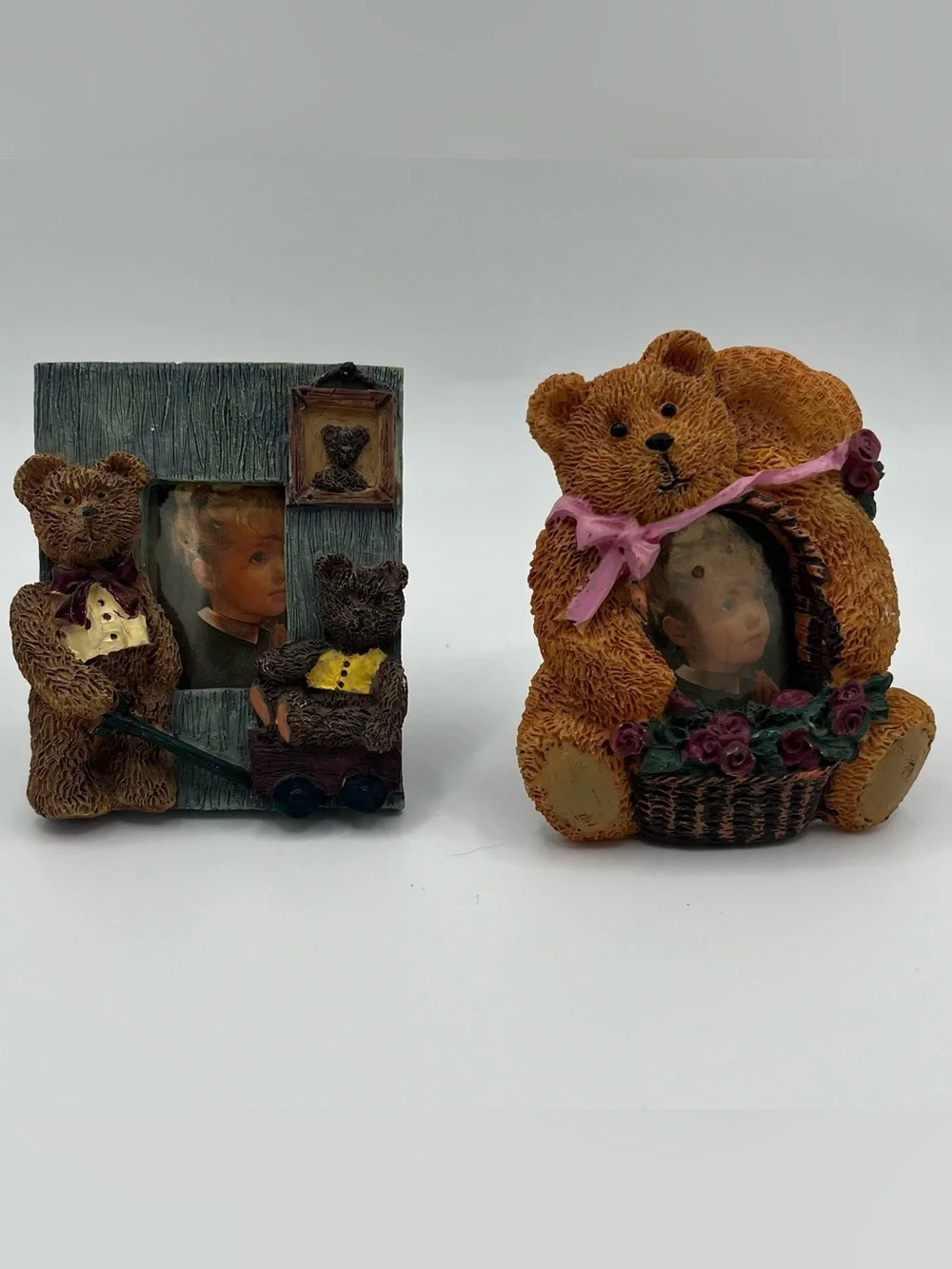 Cottagecore Teddy Bear Mini Sculpted Resin Picture Photo Frame - Set of 2